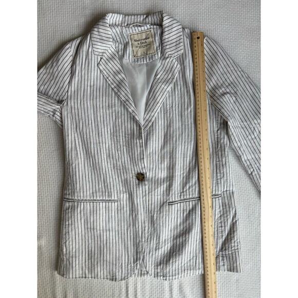 Abercrombie & Fitch Linen Blend Stripe Blazer S White Preppy Classic Career - Picture 9 of 11